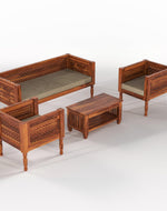 Sheesham Wood 5 Seater Sofa Set for Living Room - Honey Beige