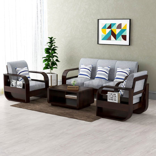 Sheesham Wood 5 Seater Sofa Set for Living Room - Walnut