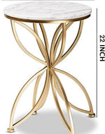 Florence Circular Iron Side Table - Glossy Golden Modern Flower Design
