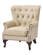 Luxury Chesterfield Wingback Accent Chair | Button Tufted Upholstered Armchair with Nailhead Trim & Solid Wooden Legs
