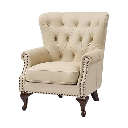 Luxury Chesterfield Wingback Accent Chair | Button Tufted Upholstered Armchair with Nailhead Trim & Solid Wooden Legs