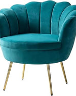 Bloomart Modern Velvet Peacock Chair with Gold Metal Legs | Tufted Armchair for Living Room & Bedroom -Teal Blue