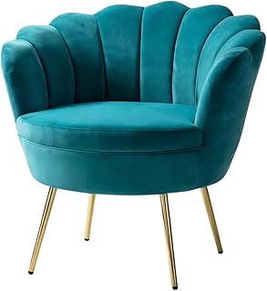 Bloomart Modern Velvet Peacock Chair with Gold Metal Legs | Tufted Armchair for Living Room & Bedroom -Teal Blue