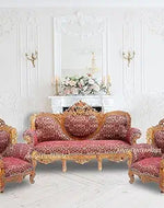 Luxury Antique Sofa Set in a Classic Living Room Setting Solid Teak Wooden Five Seater Sofa Set with Cushion for Living Room | Honey Brown Finish | 208D x 76W x 119H cm (Design3)