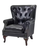 Luxury Chesterfield Wingback Accent Chair | Button Tufted Upholstered Armchair with Nailhead Trim & Solid Wooden Legs