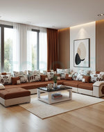 Torque U Shaped 12 Seater Sofa Set for Living Room - Beige & Brown