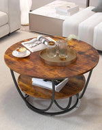 Bloomart Round Coffee Table with Marble Top Like Finish Stylish 2-Tier Design