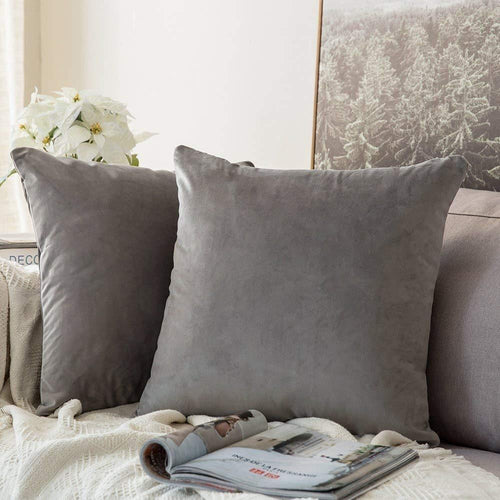 Light Grey Color Velvet Cushion Covers ( Set of 2 ) - Bloomart