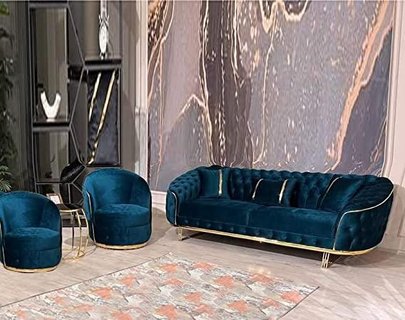 Royal Blue Modern Luxury Sectional Chesterfield Sofa Set 3+1+1 - Bloomart