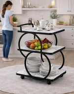 Brown Art SHOPPEE End Table Bar Trolley 3-Tier Metal Serving Trolley with Gold Elegant Home and Restaurant Mobile Cart for Effortless Food Serving Coffee Table for Living Room (Golden Black)