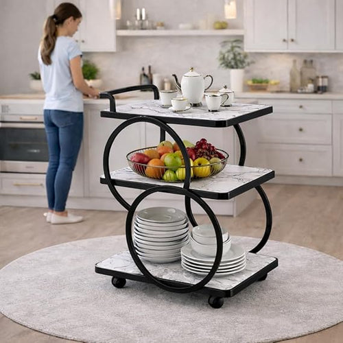 Brown Art SHOPPEE End Table Bar Trolley 3-Tier Metal Serving Trolley with Gold Elegant Home and Restaurant Mobile Cart for Effortless Food Serving Coffee Table for Living Room (Golden Black)