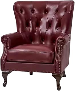 Bloomart Classic Wingback Leather Armchair | Single Seater Sofa Chair with Nailhead Trim & Wooden Legs for Living Room (Burgundy)