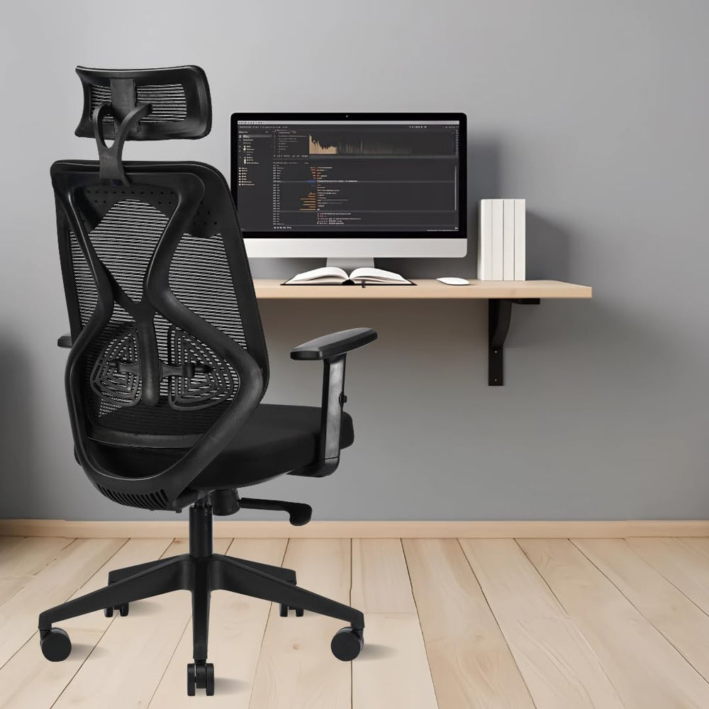 IAFA FURNITURE® Ergolux High Back Ergonomic Office & Study Chair | 3 Year Warranty | Adjustable Height, Tilt Lock, 2D Headrest, Adjustable Arms & Lumbar Support | Nylon Base | DIY | (Black)