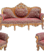 Luxury Antique Sofa Set in a Classic Living Room Setting Solid Teak Wooden Five Seater Sofa Set with Cushion for Living Room | Honey Brown Finish | 208D x 76W x 119H cm (Design3)