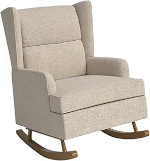 Bloomart Wooden Rocking Armchair | High Back Cushioned Single Seater Rocker Chair for Living Room & Reading (Cream)