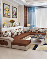 Torque U Shaped 12 Seater Sofa Set for Living Room - Beige & Brown