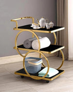 Brown Art SHOPPEE End Table Bar Trolley 3-Tier Metal Serving Trolley with Gold Elegant Home and Restaurant Mobile Cart for Effortless Food Serving Coffee Table for Living Room (Golden Black)
