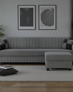 FURNY Gracinta Fabric 4 Seater Convertiable L Shape Sofa Set 3Seater Modern Sofa Set & Ottoman for Living Room (Dark Grey) with Velvet Fabric | Durable Comfort | Modern Design | IDE