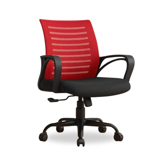 INNOWIN Mini Jazz Mesh Mid-Back Ergonomic Home Office Chair | 3-Years Limited Warranty Included | Tilting & Height Adjustable Mechanism, Heavy Duty Metal Base | Ideal for Office Work & Study (Red)