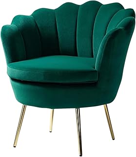 Bloomart Stylish Velvet Peacock Shell-Back Chair with Gold Metal Legs | Accent Armchair for Living Room & Bedroom -Green