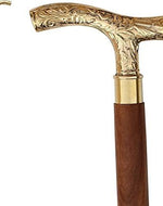 Antique Brass Design Head Handle Vintage Style Wooden Walking Cane Stick - Bloomart