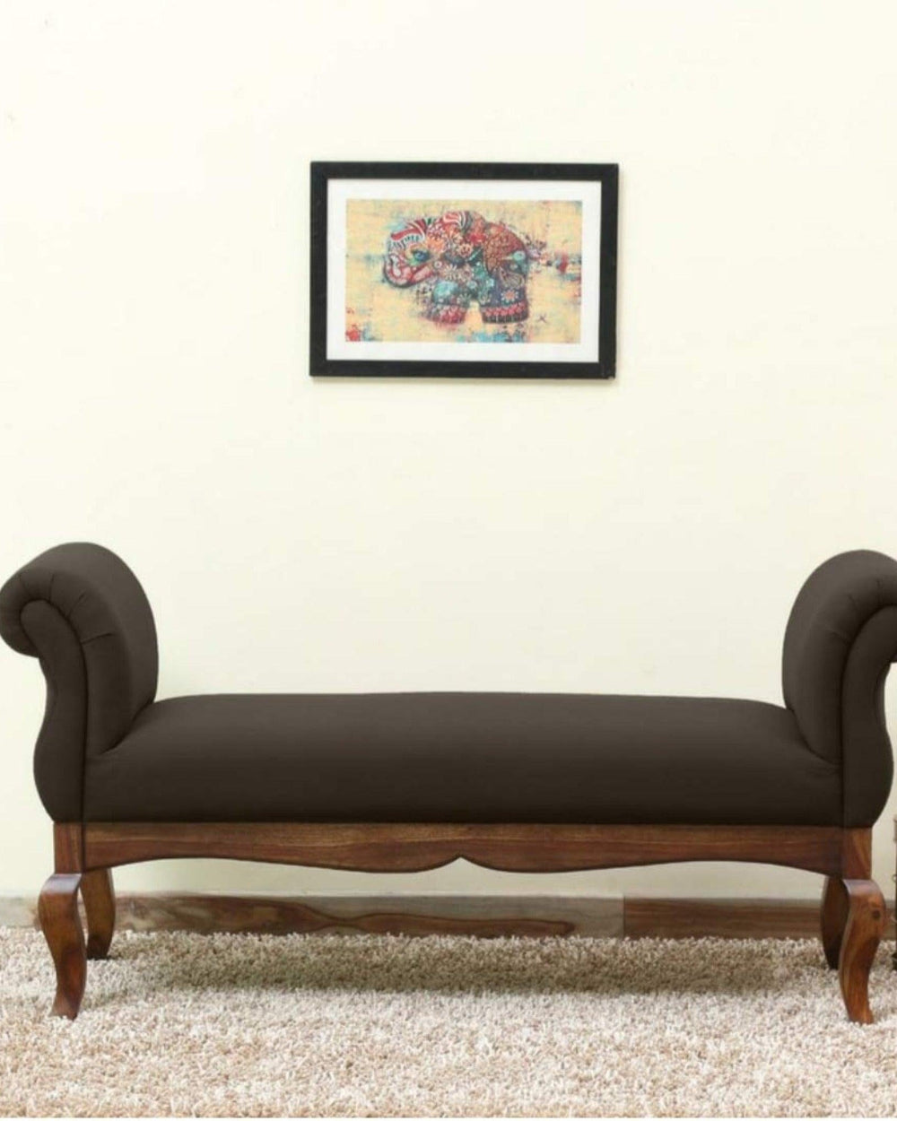 Couch Luxury Upholstered Bench Polyester (Teak Wood) - Bloomart
