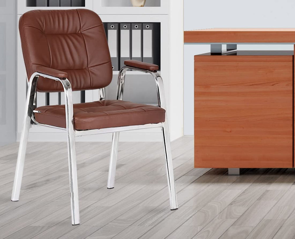 Da URBAN® Dalton Leatherette | Heavy Duty Metal Frame| Visitor/Study/Office Chair with Arms (Brown)