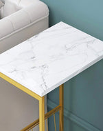 Golden Gleam Square Sofa Side Basket Table - Modern Marble Top