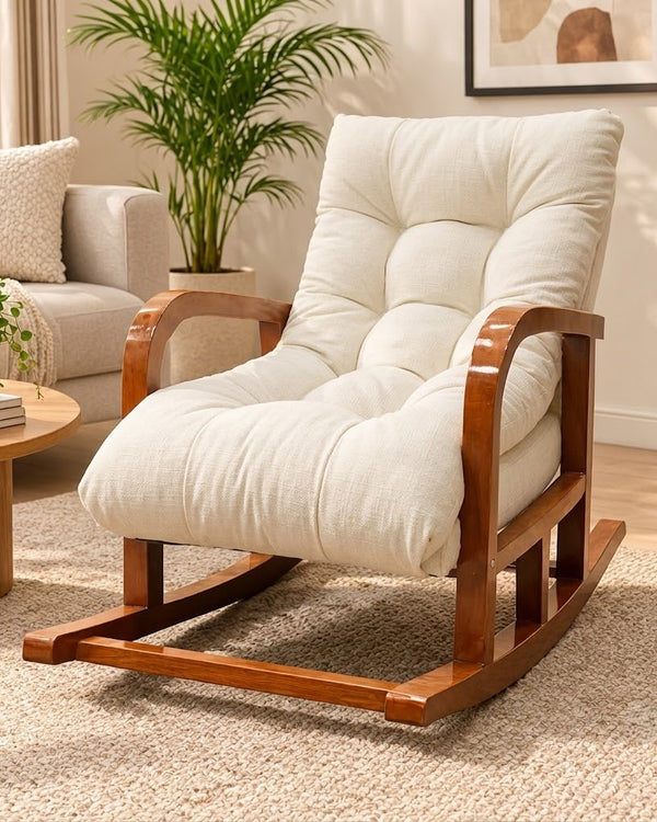 Wooden Bloomart Rocking Chair with Cushioned Seat | Modern Living Room Accent Chair Product Description: