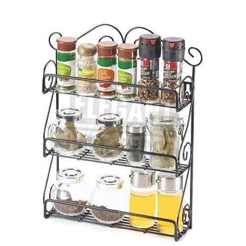 Wall Mounted 3-Tier Scroll Storage Spice Rack Organizer (Black)
