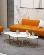 Aurelio Circular Nesting Tables - Glossy Golden Iron with Italian Nano Marble Top