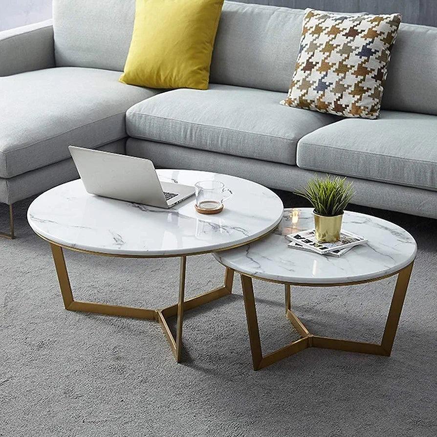 Aurelius Triangular Nesting Tables - Glossy Golden Iron with Italian Nano Marble Top