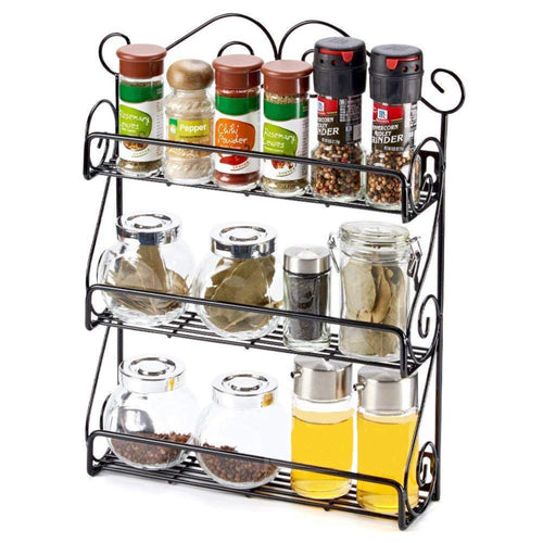 Wall Mounted 3-Tier Scroll Storage Spice Rack Organizer (Black) - Bloomart