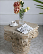 Bloomart Hand Carved Pedestal Style End Table Mango Wood