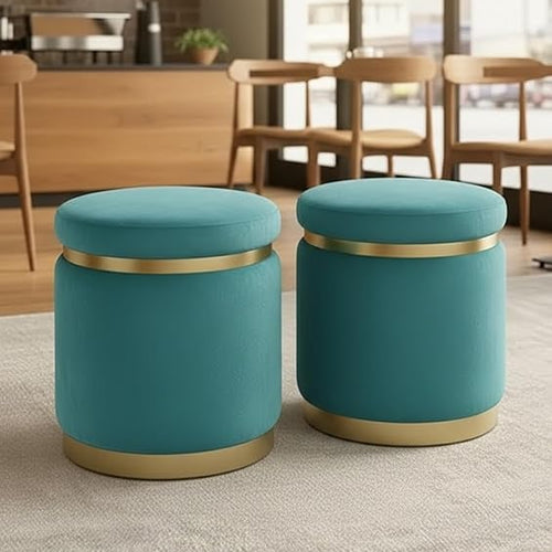 Bloomart Round Pouf Ottoman | Padded Upholstered Footrest Stool for Living Room & Bedroom (Grey)