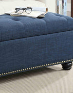 Tufted Rectangle Storage Ottoman Pouffes Footrest Stool with 4 Wooden Legs