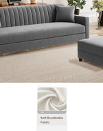 3 Seater Wooden Sofa Set with Ottoman, Velvet Fabric Couch, Durable & Space-Saving Design for Living Room, Office & Guest Use - Grey Color