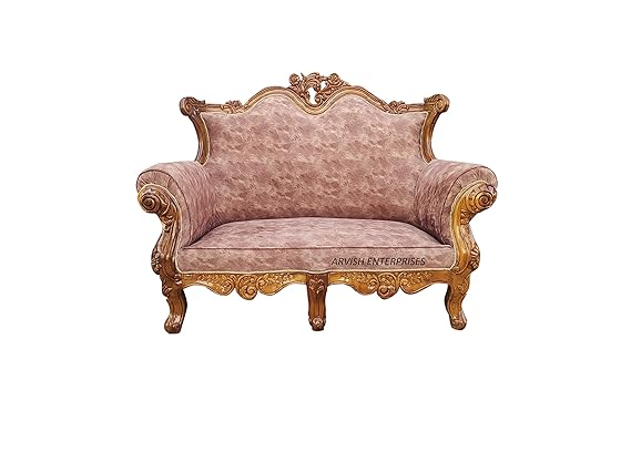 Teak Wood Sofa Set with Cushion for Living Fabric 2 Seater Sofa (Finish Color - Honey Brown) Fabric 2 Seater Sofa | Size - 55 x 27 x 45 inch