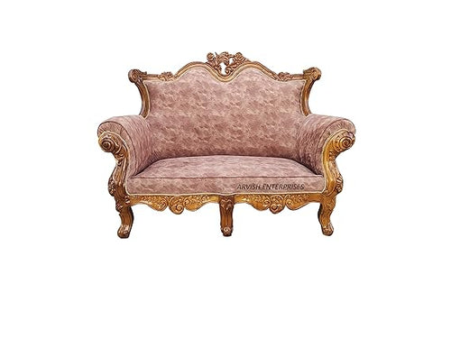 Teak Wood Sofa Set with Cushion for Living Fabric 2 Seater Sofa (Finish Color - Honey Brown) Fabric 2 Seater Sofa | Size - 55 x 27 x 45 inch