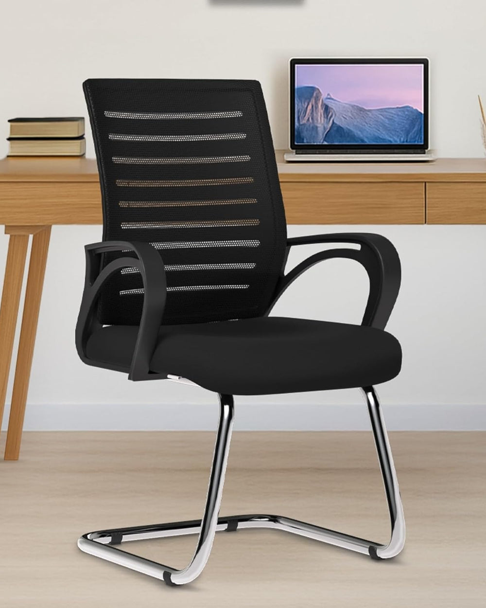 Da URBAN® Tulip Mid Back Mesh Visitor Chair | Heavy Duty Metal Frame | Office Visitor/Study/Waiting Room Sitting Chair| Professional Look Ergonomic Chair (Black) (1 pc)