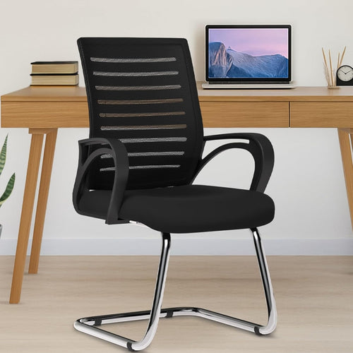 Da URBAN® Tulip Mid Back Mesh Visitor Chair | Heavy Duty Metal Frame | Office Visitor/Study/Waiting Room Sitting Chair| Professional Look Ergonomic Chair (Black) (1 pc)