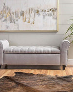Bloomart Zamansız Button Tufted Design Premium Wood 2 Seater Storage Bench (Light Grey)