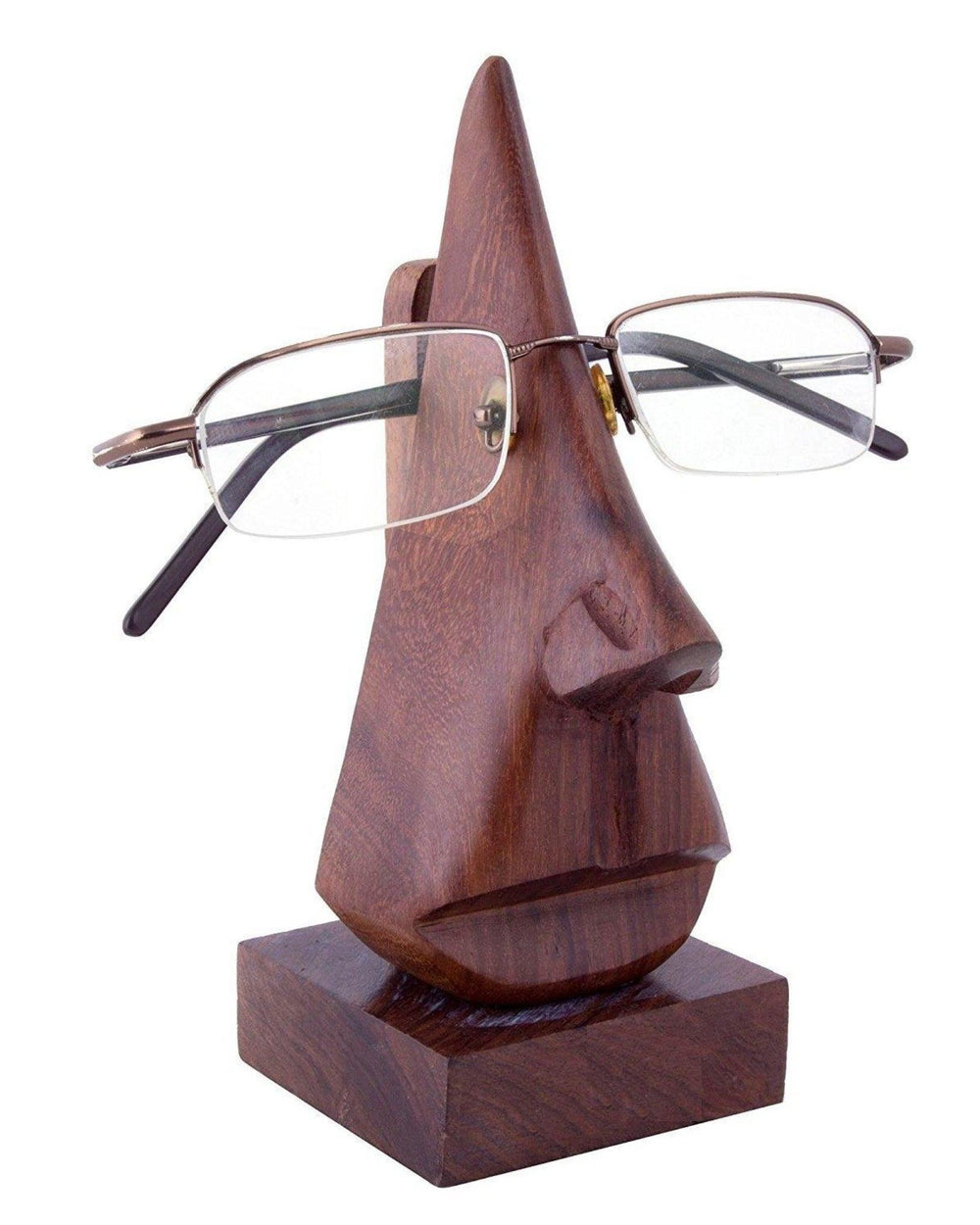 wooden nose shaped spectacle holder