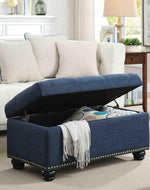 Tufted Rectangle Storage Ottoman Pouffes Footrest Stool with 4 Wooden Legs - Bloomart