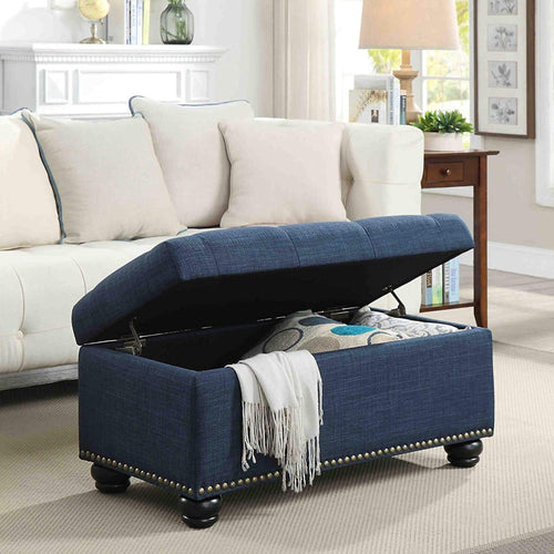Tufted Rectangle Storage Ottoman Pouffes Footrest Stool with 4 Wooden Legs - Bloomart