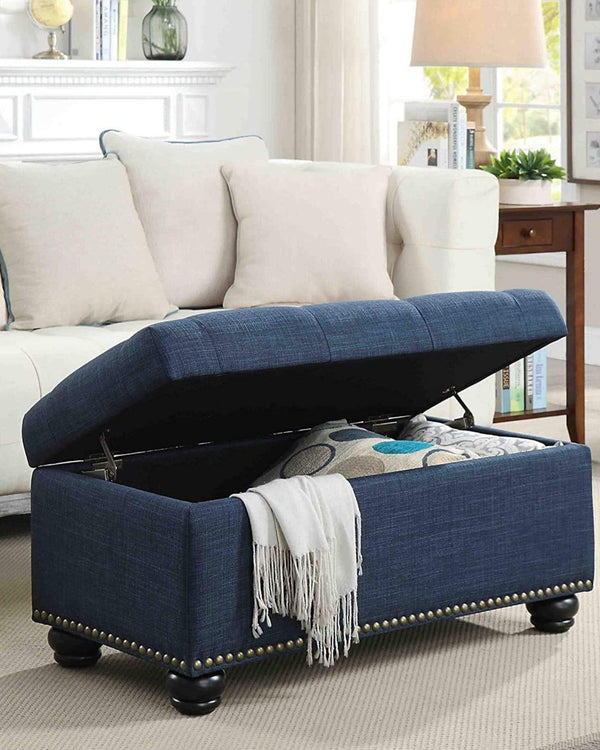 Tufted Rectangle Storage Ottoman Pouffes Footrest Stool with 4 Wooden Legs - Bloomart