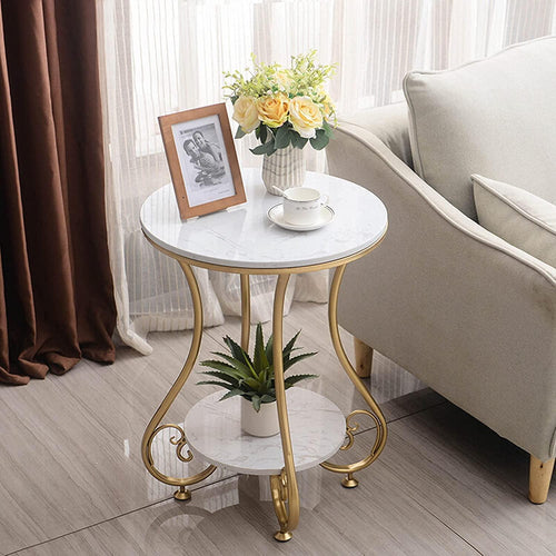 Aurora Circular Iron Side Table - Glossy Golden Modern Design, Space-Saving Elegance - Bloomart