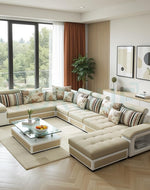 Torque U Shaped 12 Seater Sofa Set for Living Room - Beige & White
