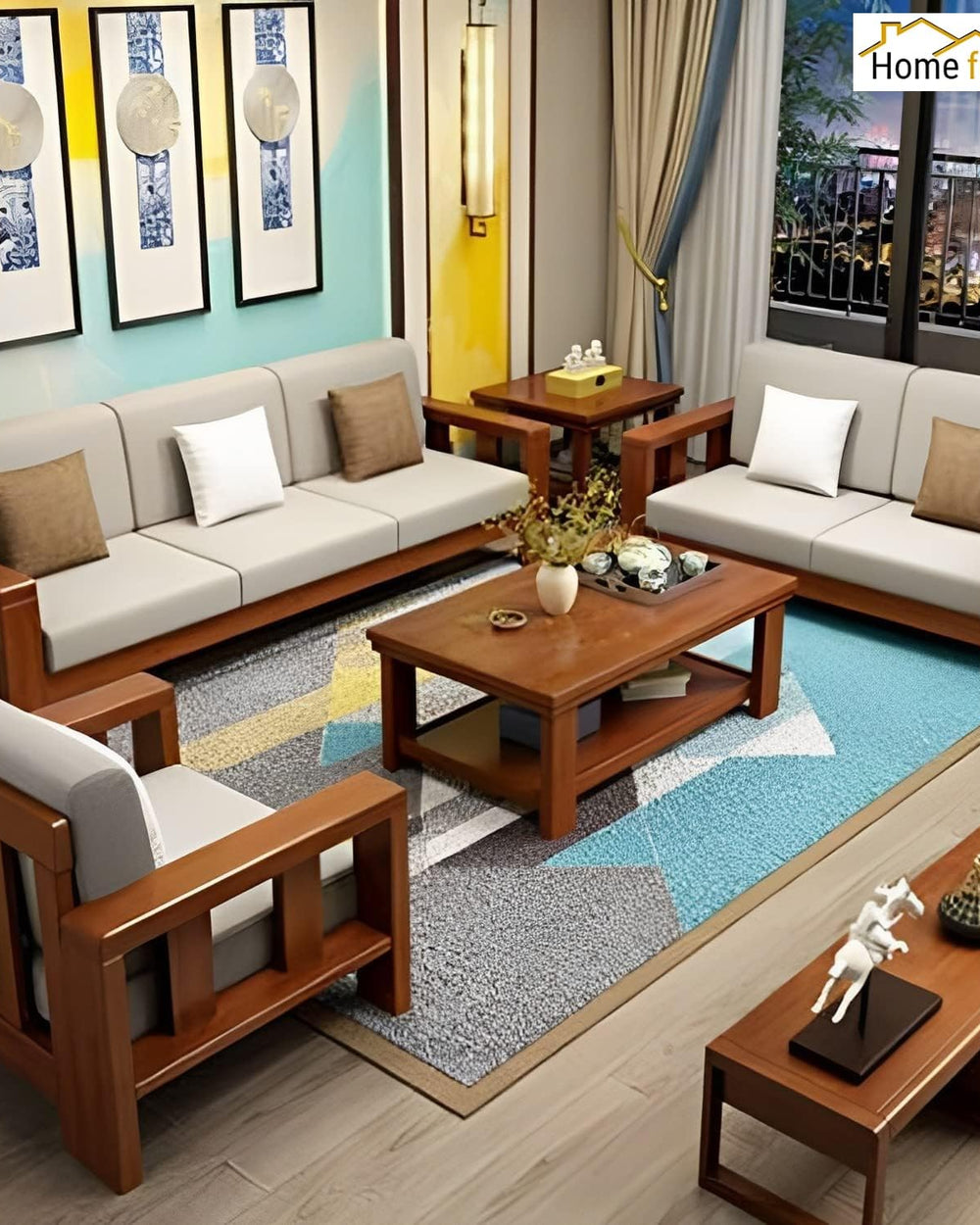 Home furniture Wooden Sofa Set for Living Room and Office 6 Seater Natural Teak Finish Handicraft- Handmade