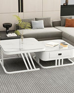 Modern Living Room Coffee Table with Lift-Top Storage Drawer, Marble Finish, Metal Legs, Dual-Layer Design, Elegant Center Table (Black White)